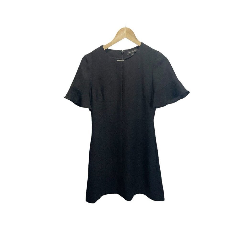 Banana Republic Black Flutter Sleeve Fit & Flare Short Sleeved Dress 0 Career